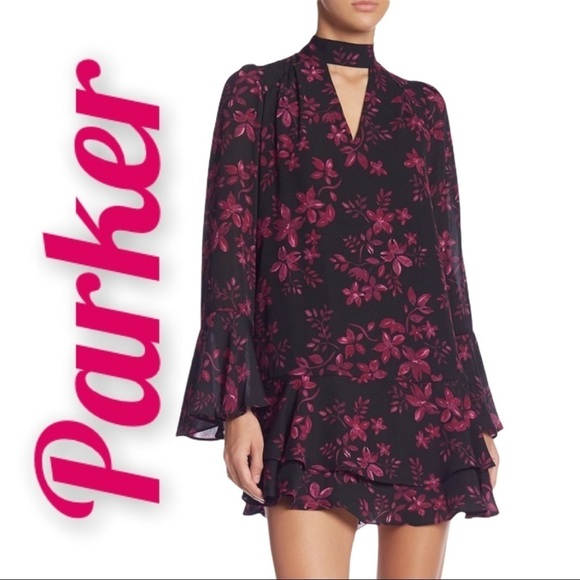 PARKER Midnight Fleur Long Sleeve Floral Mini Dress, Size Small - Picture 1 of 15